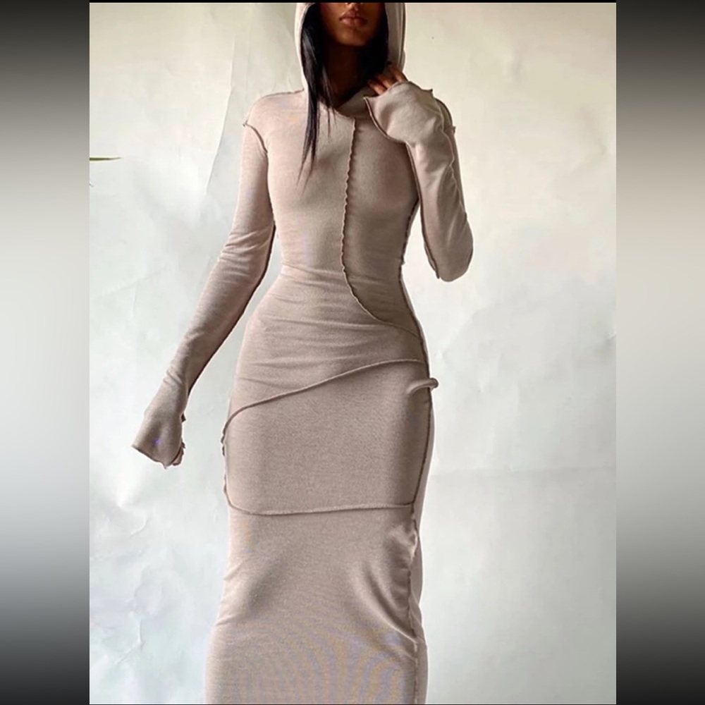 Hooded Long Sleeve Bodycon Maxi Dress